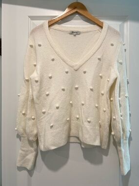 Madewell Cream Pom-Pom V-Neck Sweater